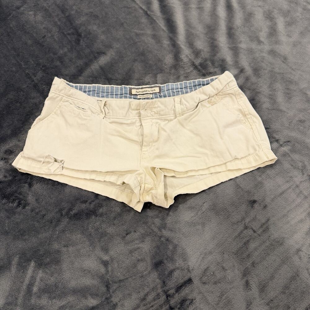 Vtg Y2K Abercrombie & Fitch Low Rise Micro Mini Shorts Sz 4 Beige Distressed Y2K